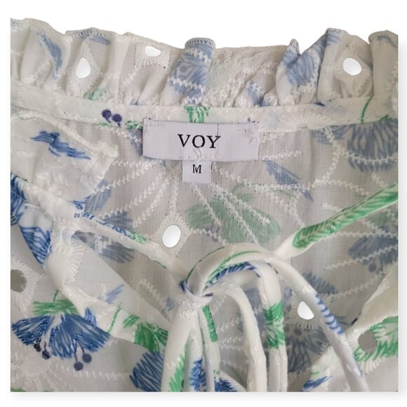 Romantic Bohemian White Eyelet Voy Eyelet Blouse Med - Picture 3 of 9